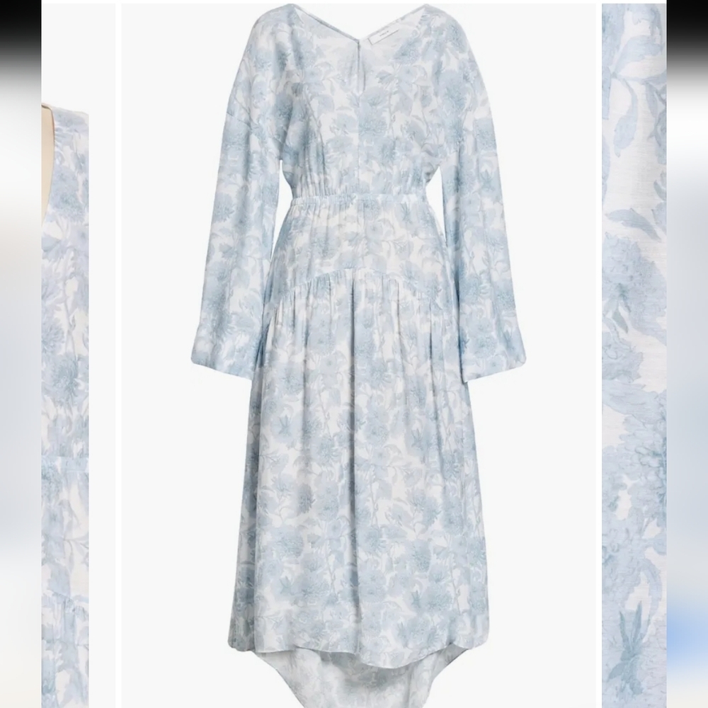 Vince Light Blue White Dahlia Print Long Sleeve Midi Dress NWOT Size Small
